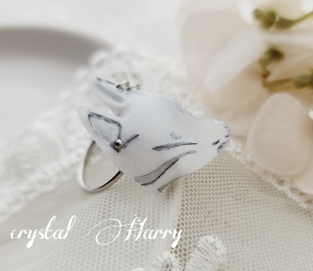 【稲荷狐の面装飾】~白銀狐~リング