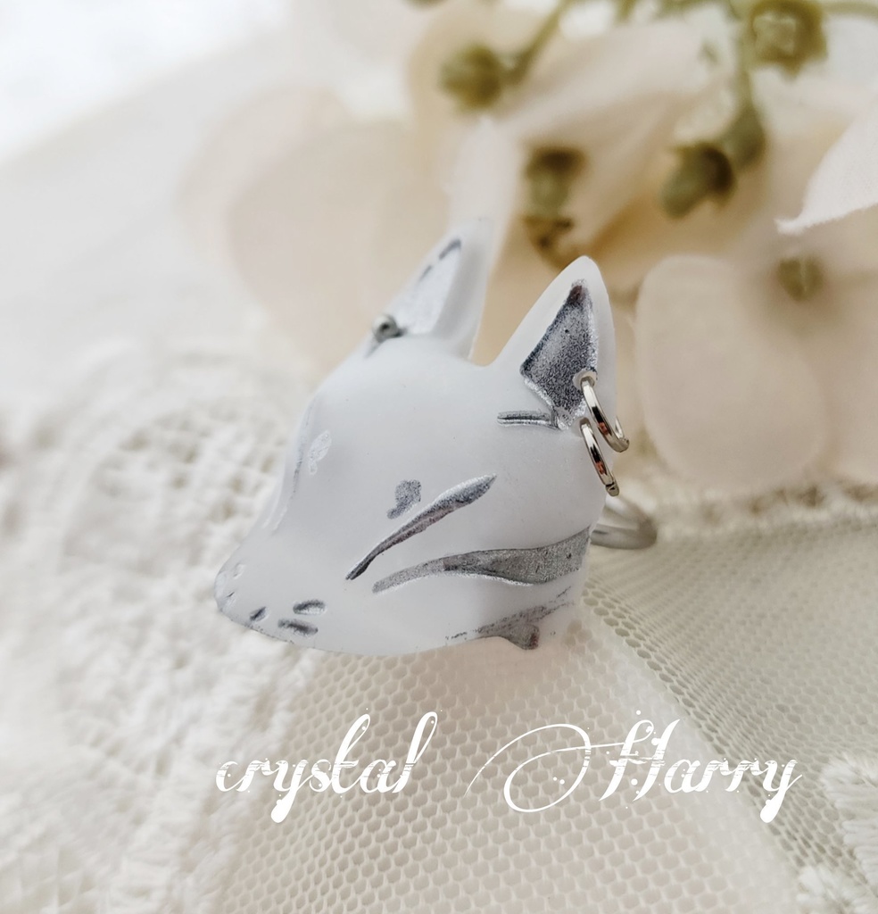 【稲荷狐の面装飾】~白銀狐~リング