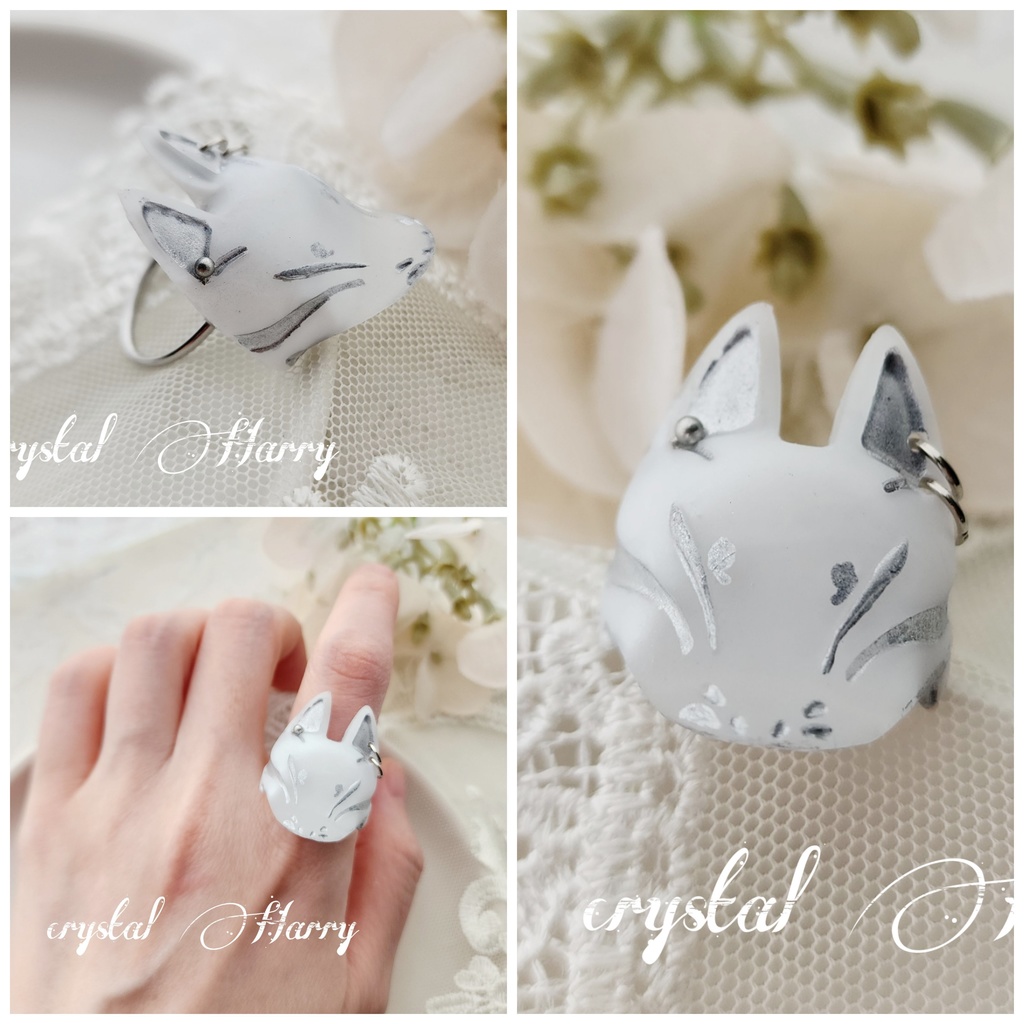 【稲荷狐の面装飾】～白銀狐～リング