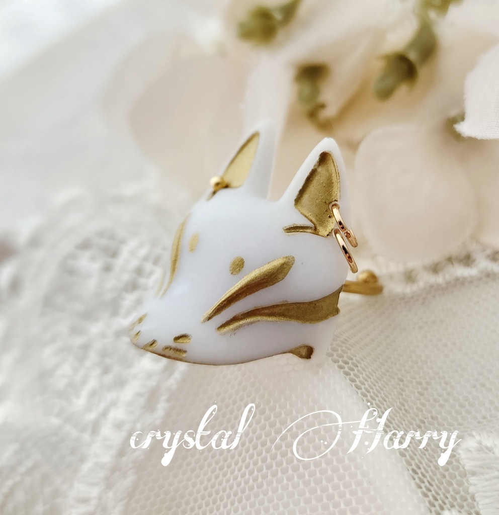 【稲荷狐の面装飾】~白金狐~リング