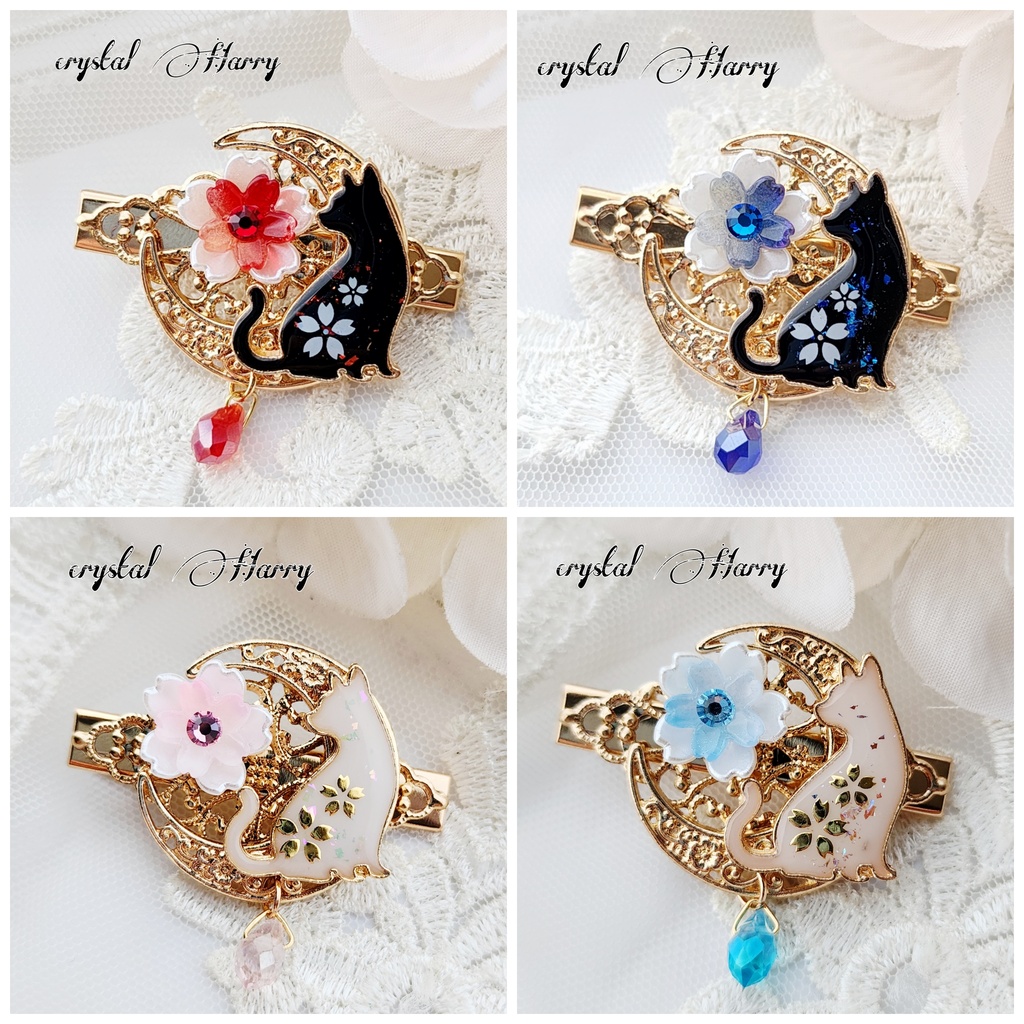 【桜雫の猫月】~ミニヘアクリップ各種~