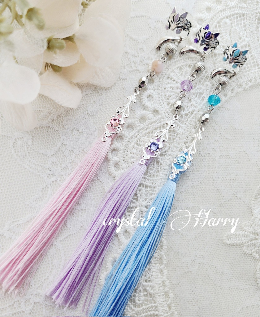 【妖狐の耳飾り】シルバーベース～桜柄～各種⚠片耳販売