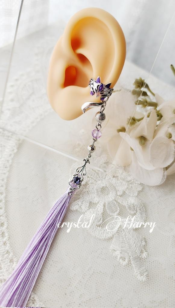 【妖狐の耳飾り】シルバーベース~桜柄~各種⚠片耳販売