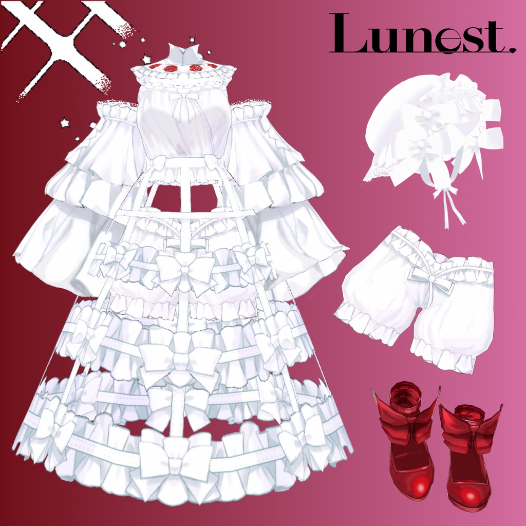 【VRoid】【1Colorfree🌹】⛅ドリーミーローズドレス【Lunest】