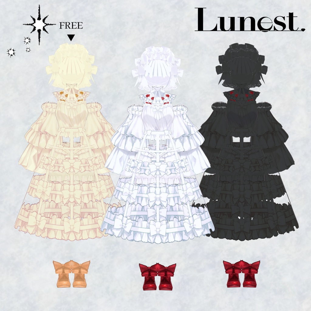【VRoid】【1Colorfree🌹】⛅ドリーミーローズドレス【Lunest】