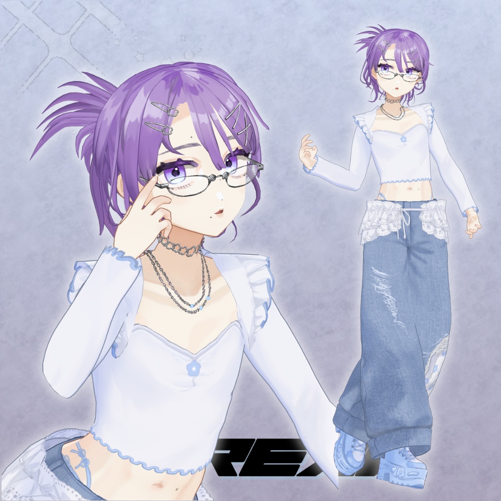 【VRoid】(18Color)🌼Y2K サメのカチモリヘア&フラワーサングラス🌼【STREAK】