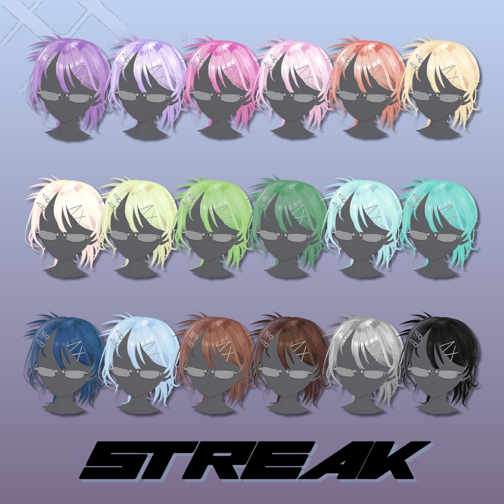 【VRoid】(18Color)🌼Y2K サメのカチモリヘア&フラワーサングラス🌼【STREAK】