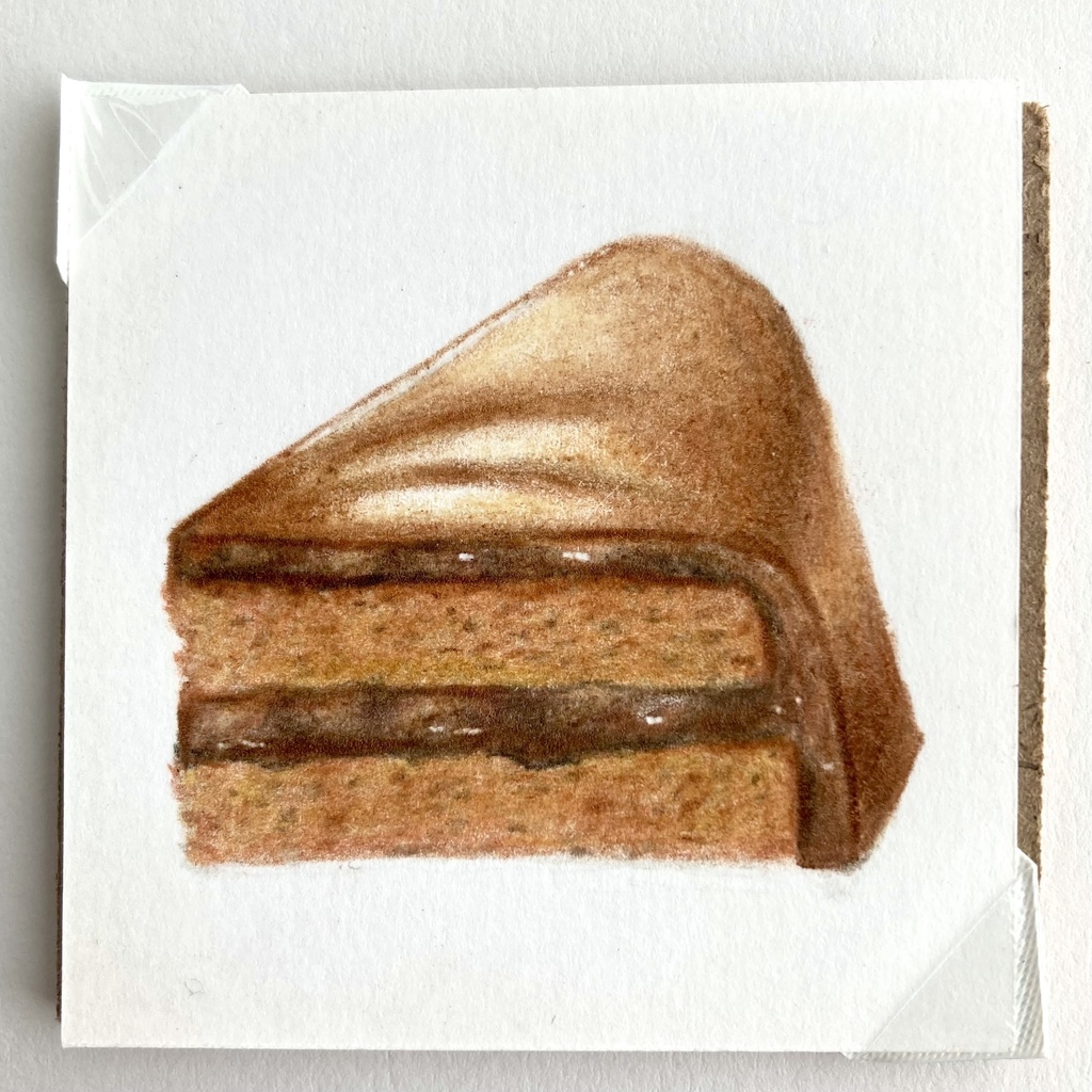 チョコレートケーキの色鉛筆イラスト【原画・ミニ額】
