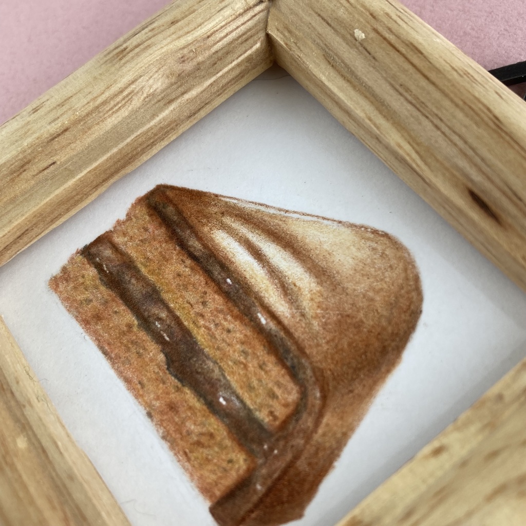 チョコレートケーキの色鉛筆イラスト【原画・ミニ額】