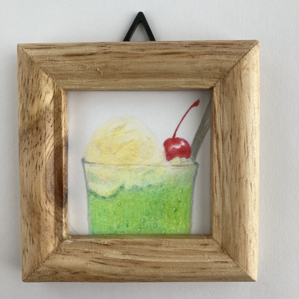 クリームソーダの色鉛筆イラスト【原画・ミニ額】