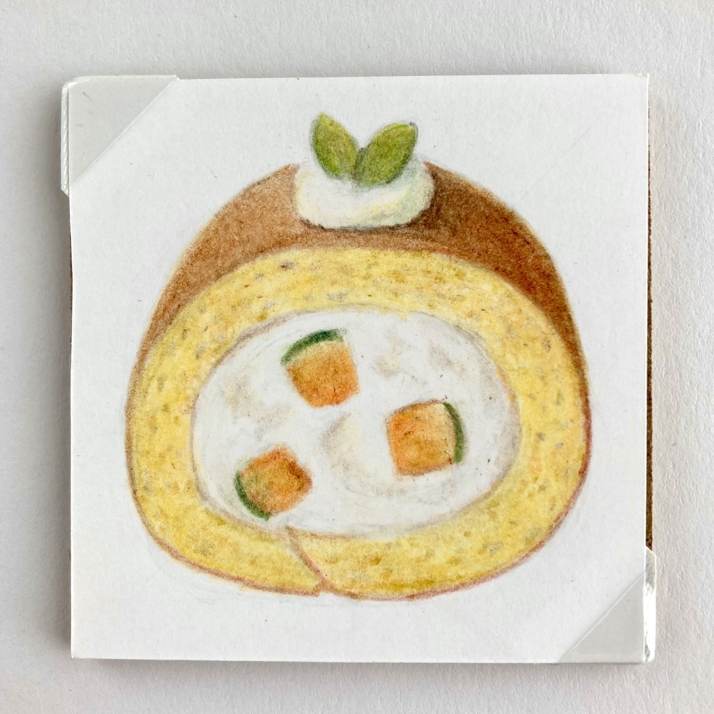 かぼちゃロールケーキの色鉛筆イラスト【原画・ミニ額】
