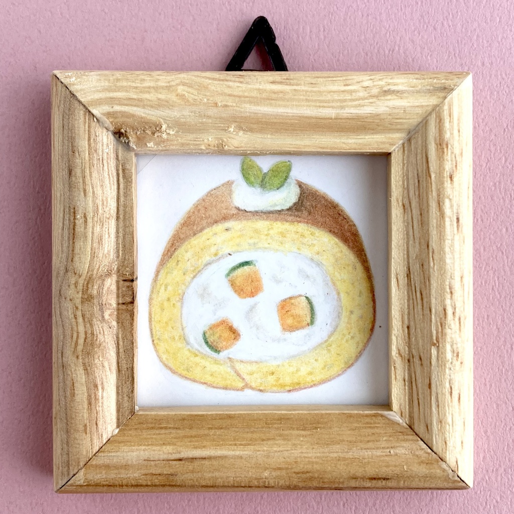 かぼちゃロールケーキの色鉛筆イラスト【原画・ミニ額】
