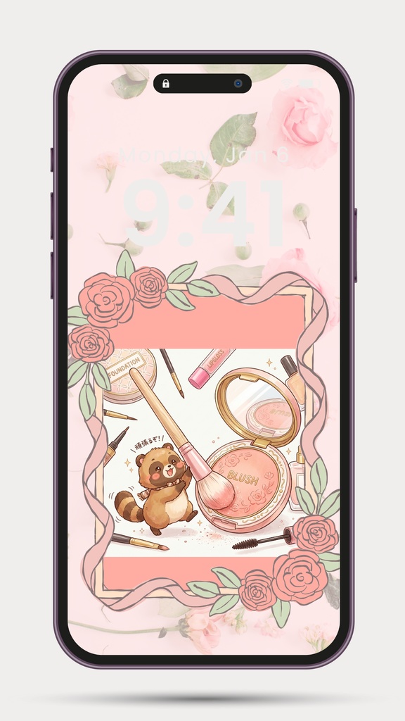 iphone　壁紙　【たぬきと化粧品・春】