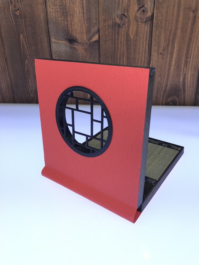 ブック型ドールスタンドS円窓(朱色)