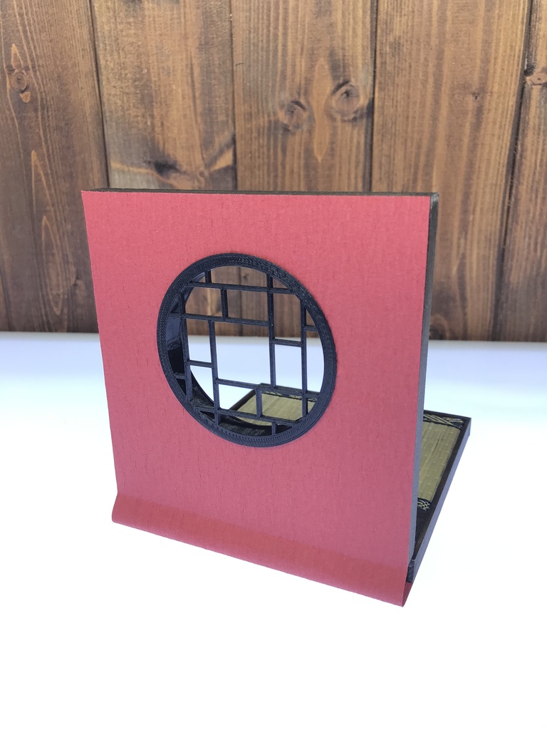 ブック型ドールスタンドS円窓(朱殷)