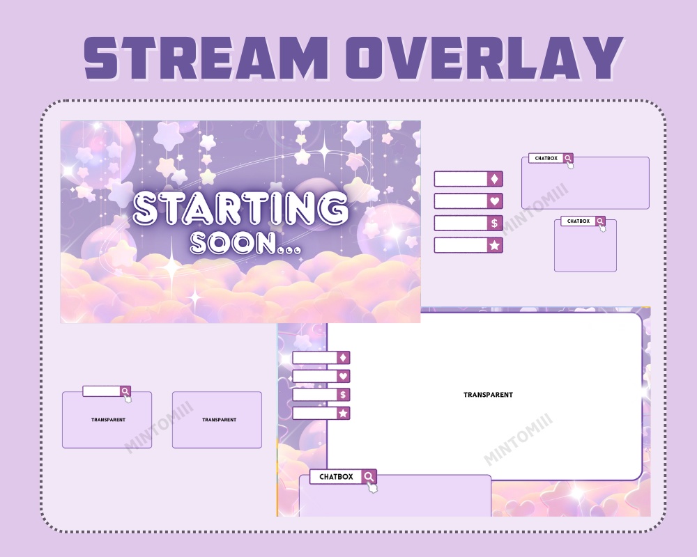 Dreamy Cloud Star Stream Overlay ┃Streamelements, OBS, Twitch, YouTube, Facebook