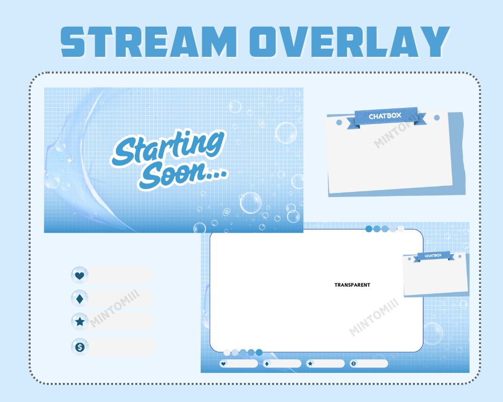Static Free Bubble Stream Overlay ┃Streamelements, OBS, Twitch, YouTube, Facebook