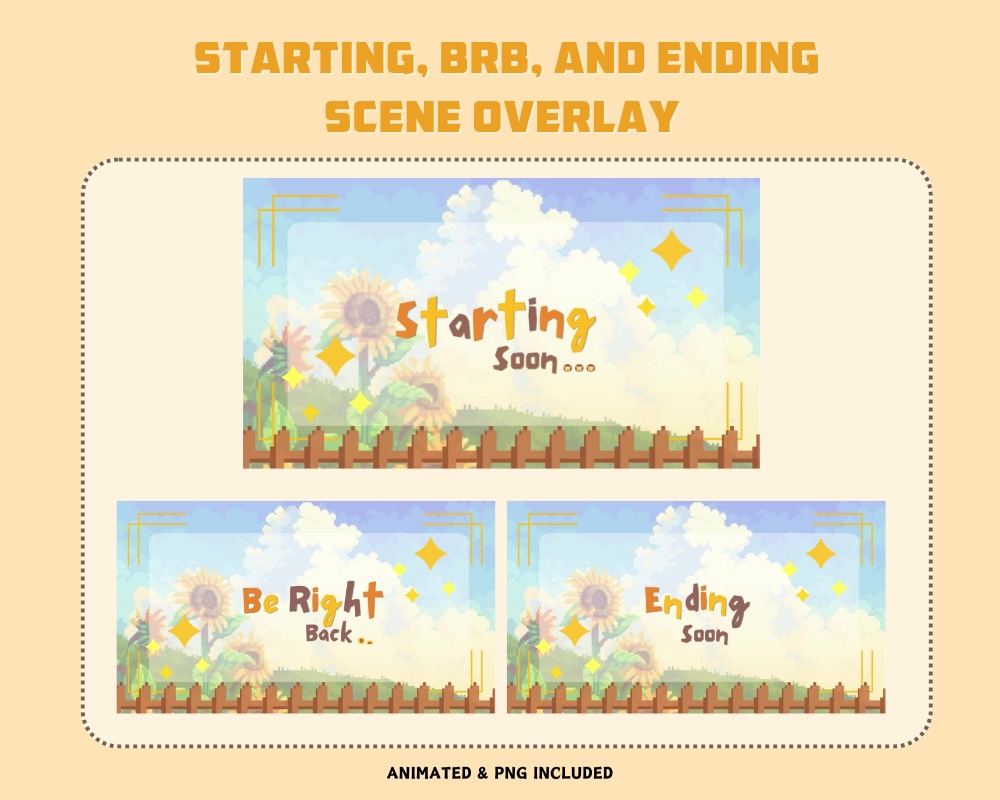 Sunflower Pixel Stream Overlay ┃Streamelements, OBS, Twitch, YouTube, Facebook