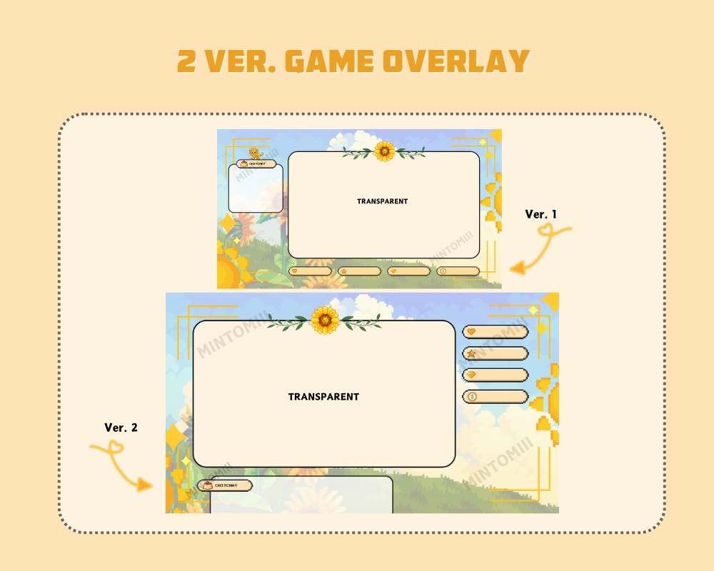 Sunflower Pixel Stream Overlay ┃Streamelements, OBS, Twitch, YouTube, Facebook