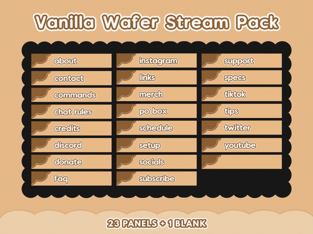 Vanilla Wafer Twitch Stream Package | Panels, Starting Soon, BRB, Offline Overlays | OBS Stream | VTuber Assets
