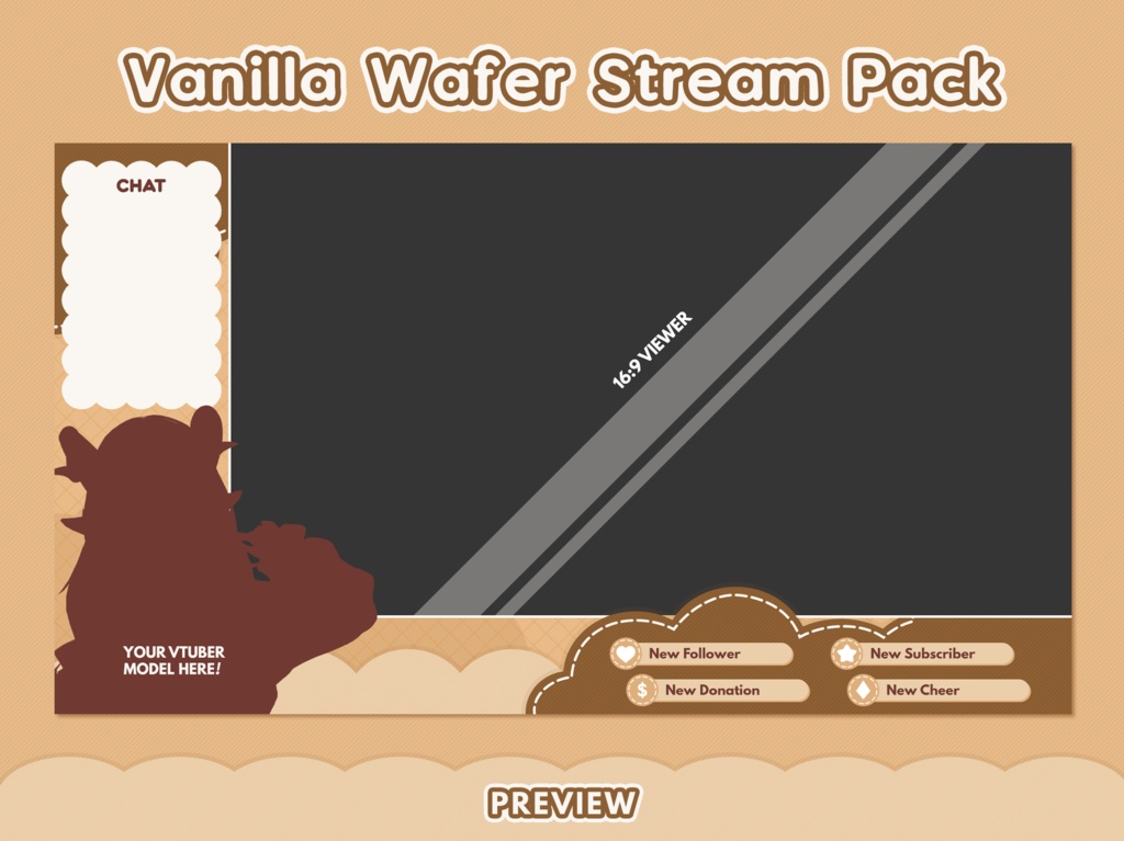 Vanilla Wafer Twitch Stream Package | Panels, Starting Soon, BRB, Offline Overlays | OBS Stream | VTuber Assets