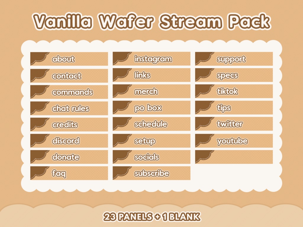 Vanilla Wafer Twitch Stream Package | Panels, Starting Soon, BRB, Offline Overlays | OBS Stream | VTuber Assets