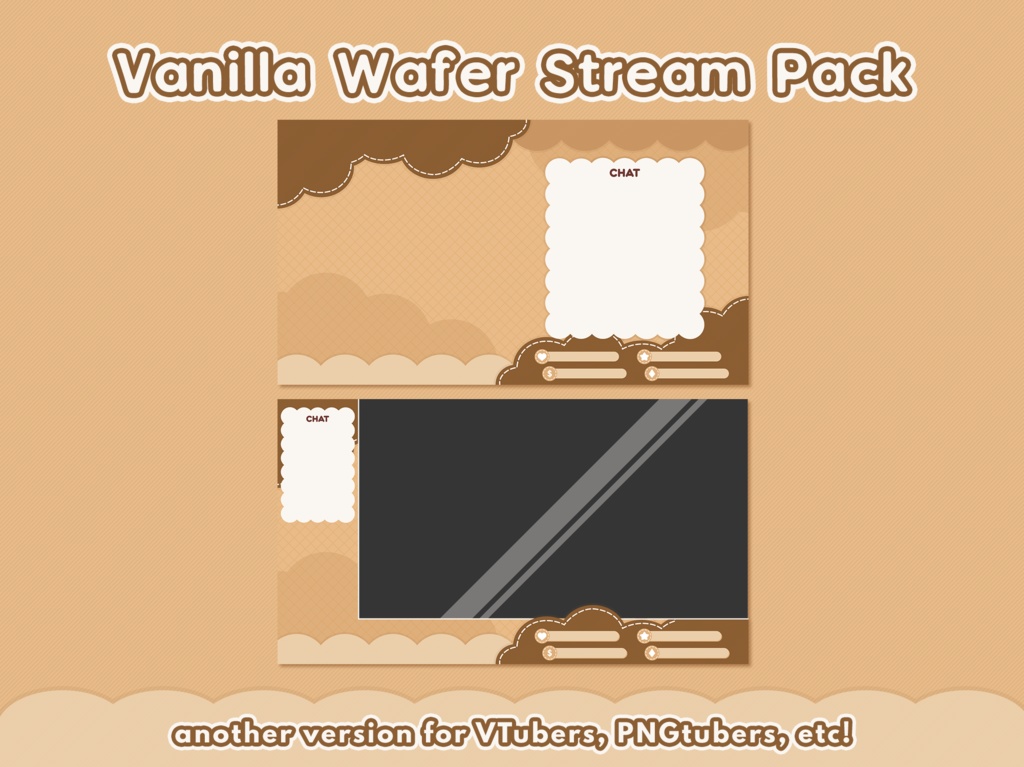Vanilla Wafer Twitch Stream Package | Panels, Starting Soon, BRB, Offline Overlays | OBS Stream | VTuber Assets