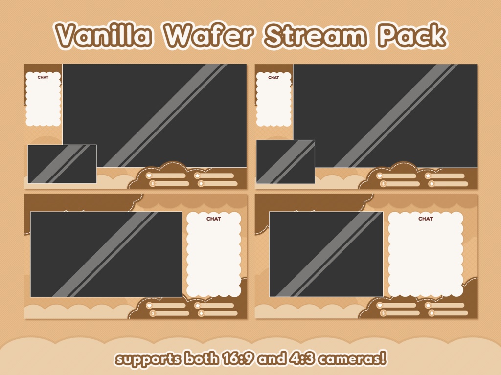 Vanilla Wafer Twitch Stream Package | Panels, Starting Soon, BRB, Offline Overlays | OBS Stream | VTuber Assets