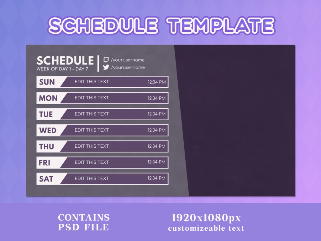 Purple Twitch Schedule | Streamer Assets | VTuber Graphics