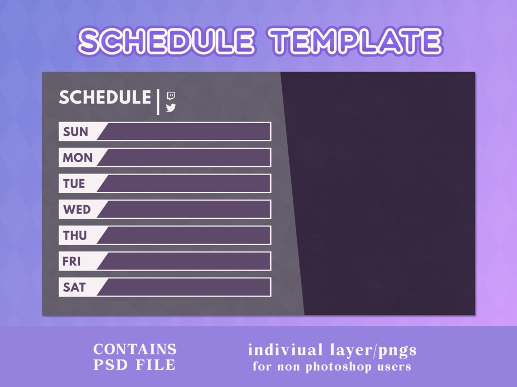Purple Twitch Schedule | Streamer Assets | VTuber Graphics