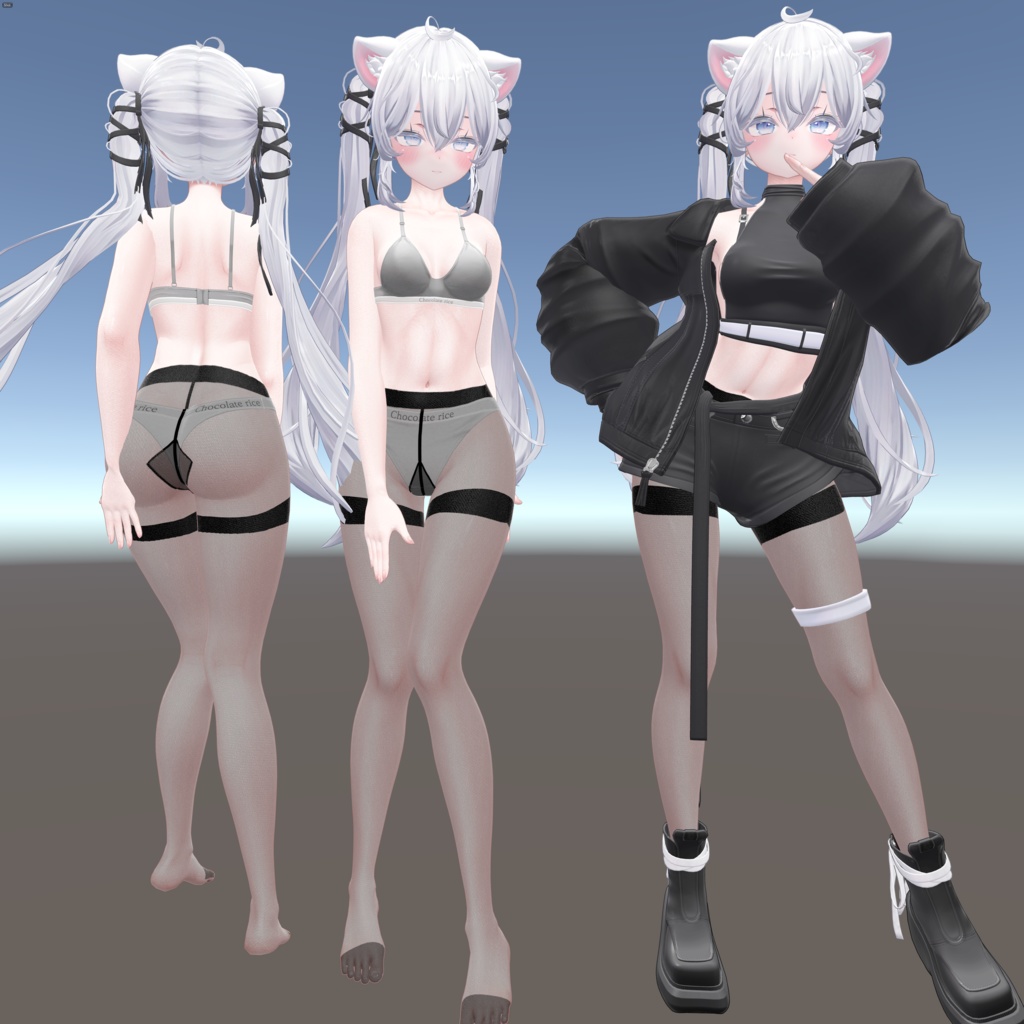 Sio対応テクスチャストッキング+縞々ニーソックス