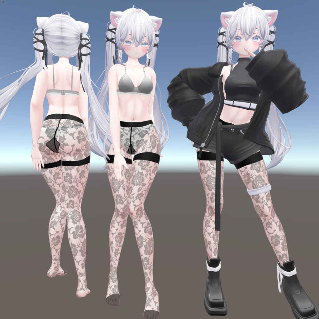 Sio対応テクスチャストッキング+縞々ニーソックス