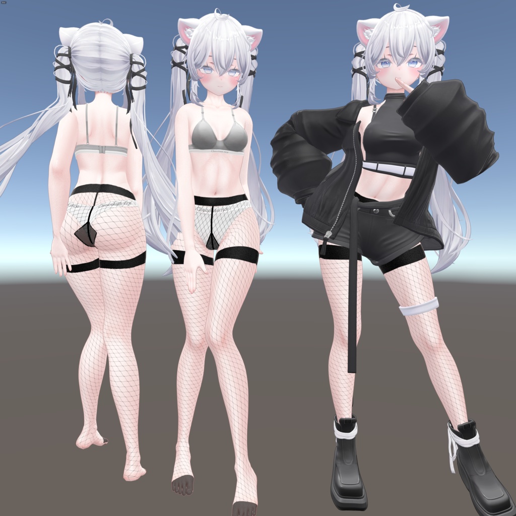 Sio対応テクスチャストッキング+縞々ニーソックス