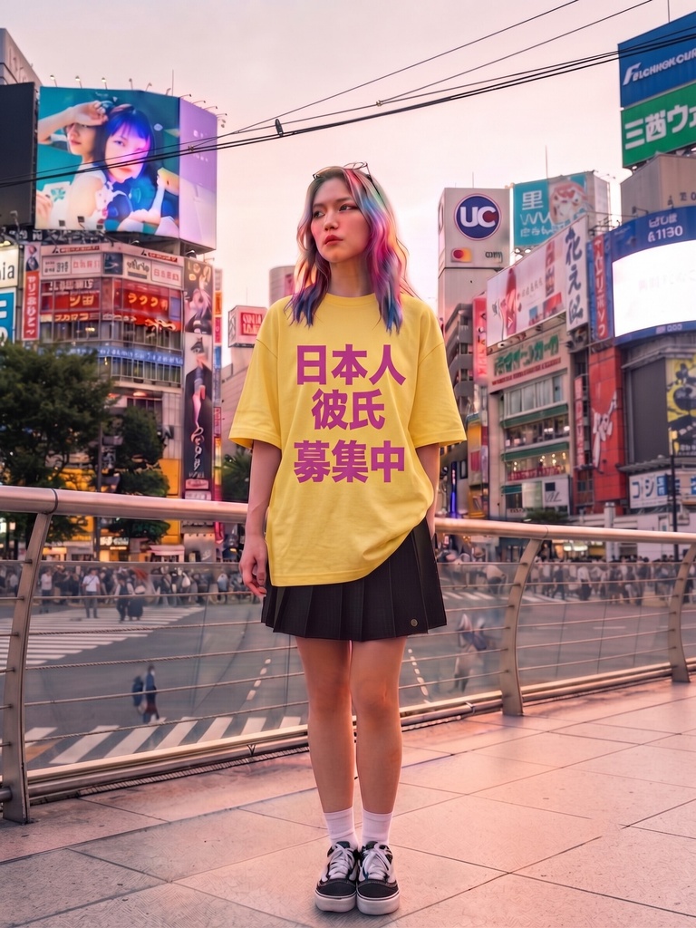 【原宿発】日本人彼氏募集中 Tシャツ / "Looking for a Japanese Boyfriend"