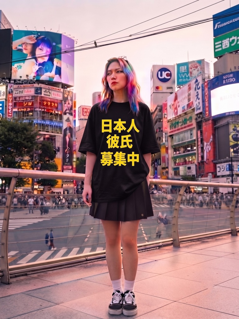 【原宿発】日本人彼女募集中 Tシャツ / "Looking for a Japanese Girlfriend"