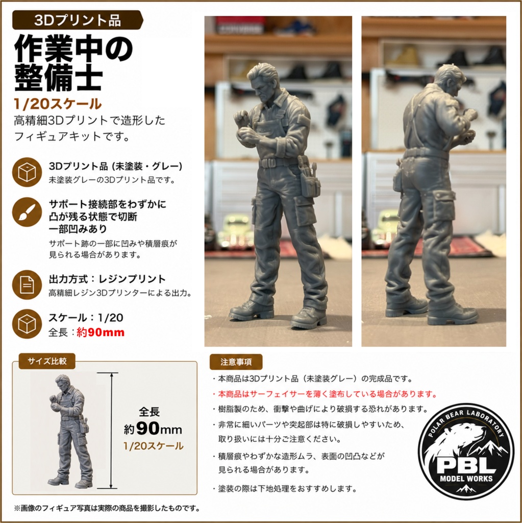 10_作業中の整備士1/20｜ミリタリー SF ジオラマ用 3Dプリント品