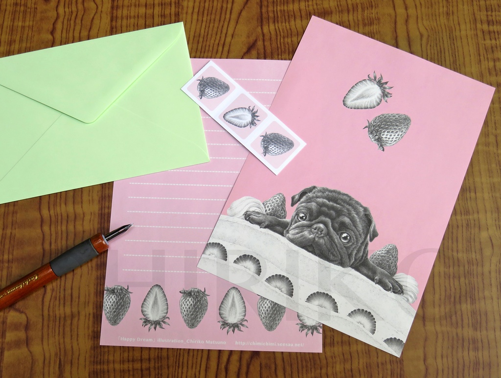 パグとケーキ レターセット 線描屋 Booth