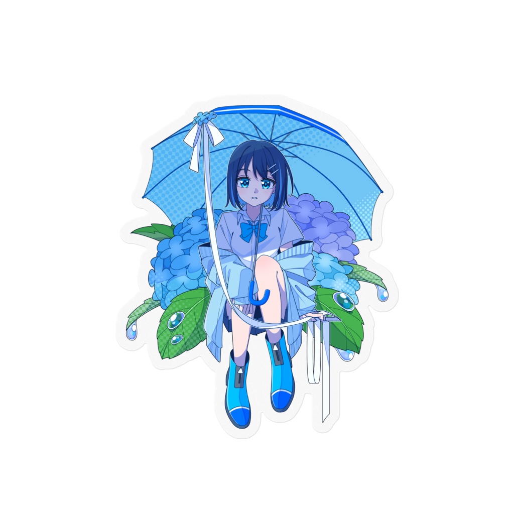 【ステッカー】紫陽花と女の子