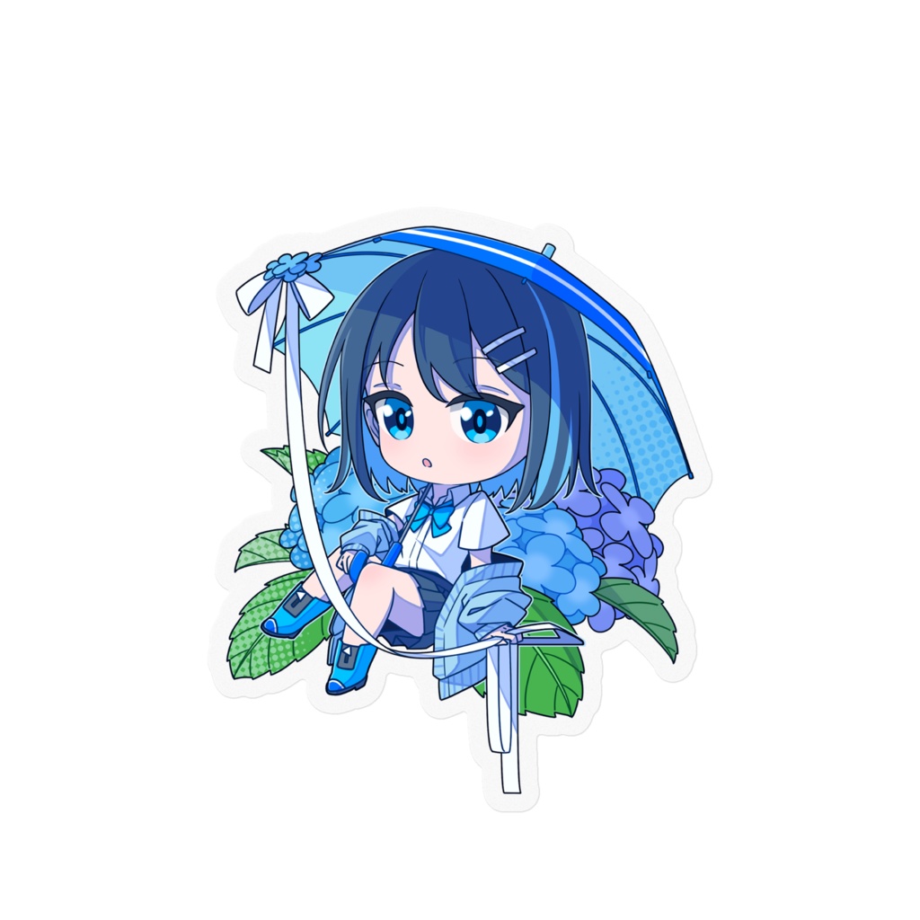 【ステッカー】紫陽花と女の子(ミニキャラ)