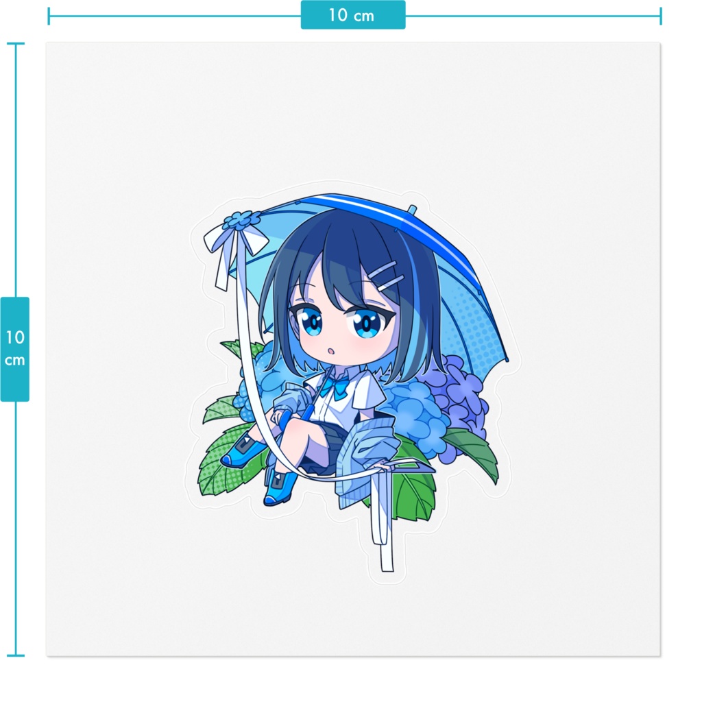 【ステッカー】紫陽花と女の子(ミニキャラ)