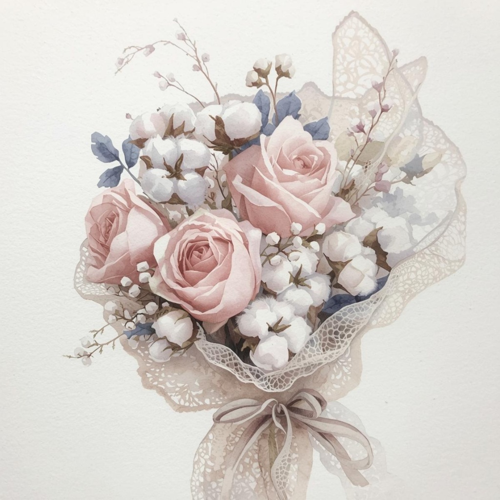 冬のアンティークピンク水彩クリップアートセット(全10セット)