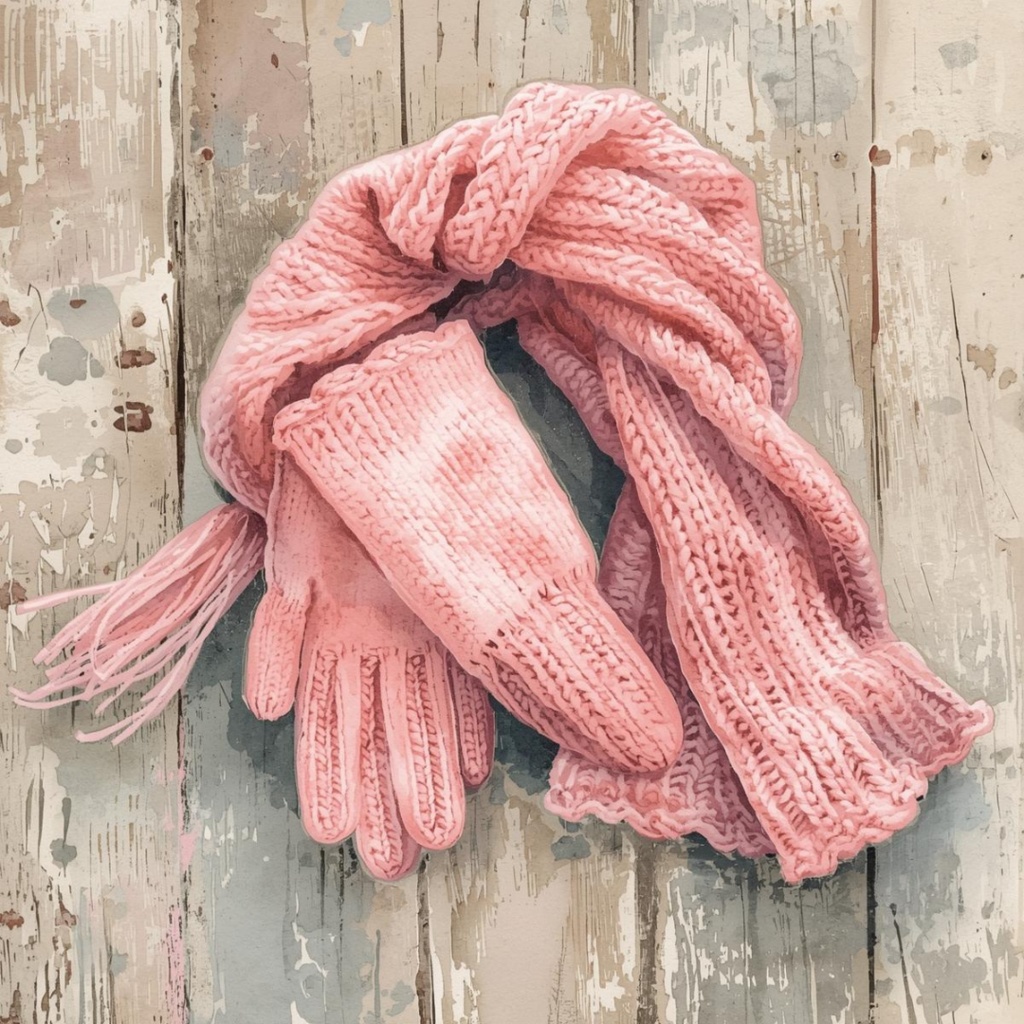 冬のアンティークピンク水彩クリップアートセット(全10セット)