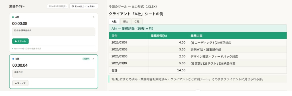 業務タイマー（クライアント別時間管理ツール）