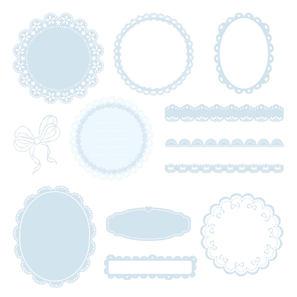 【全4色】ふんわりパステルレースの装飾素材セット(コラージュ・配信・同人誌向け)