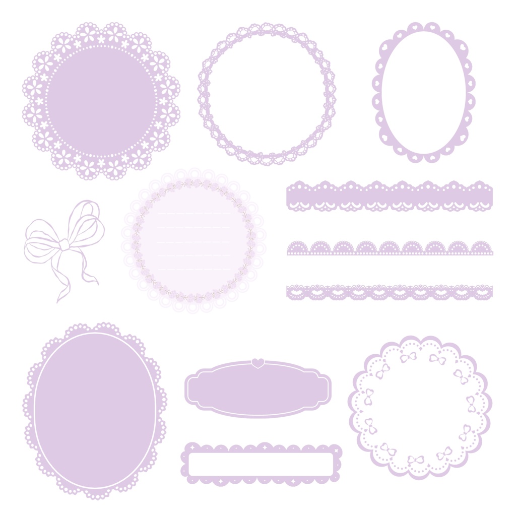 【全4色】ふんわりパステルレースの装飾素材セット(コラージュ・配信・同人誌向け)