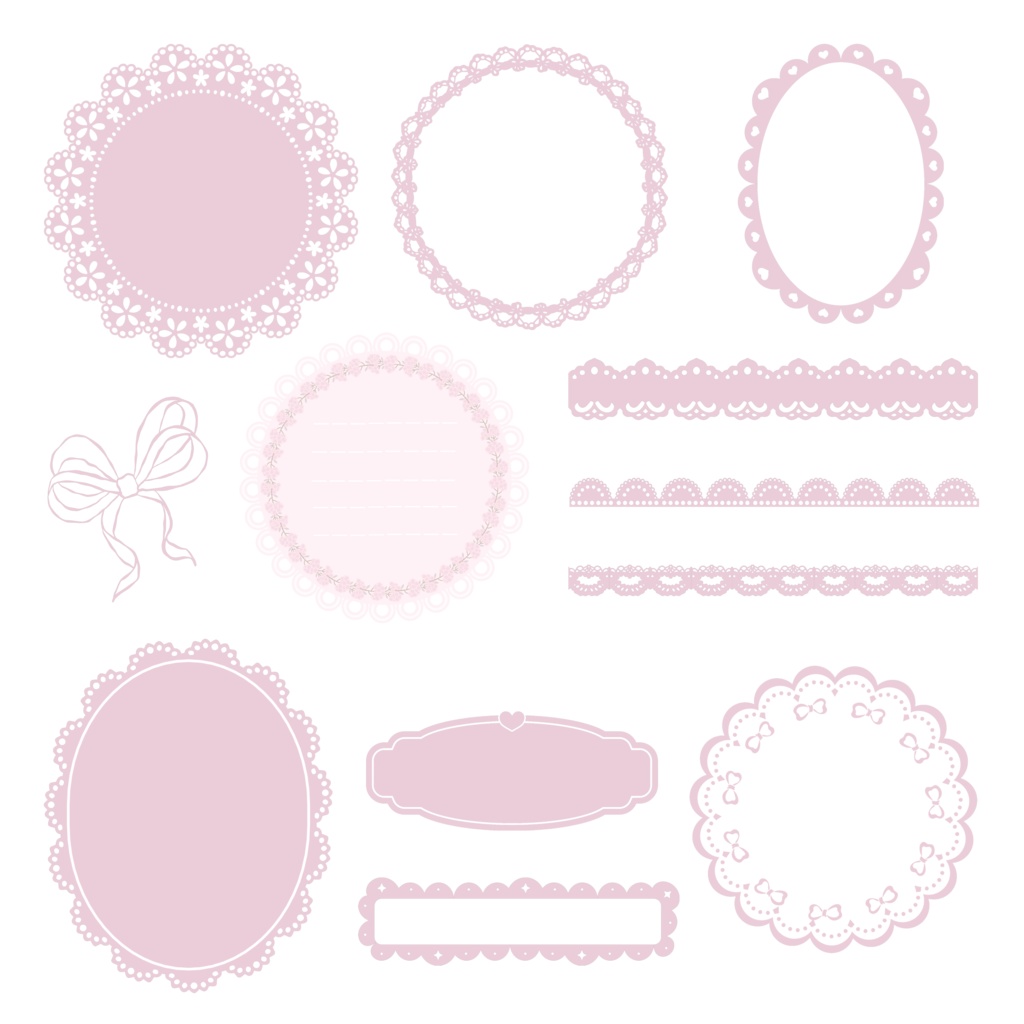 【全4色】ふんわりパステルレースの装飾素材セット(コラージュ・配信・同人誌向け)