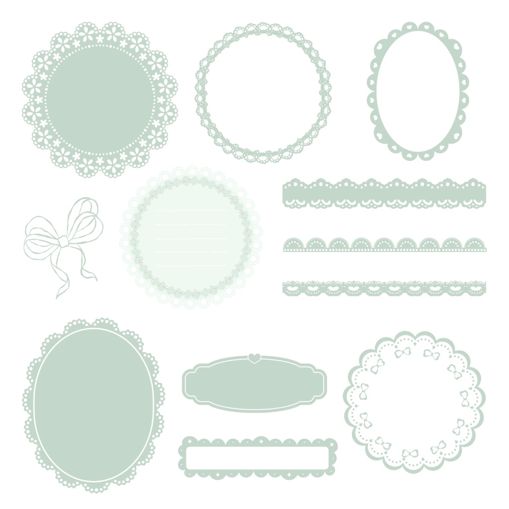 【全4色】ふんわりパステルレースの装飾素材セット(コラージュ・配信・同人誌向け)