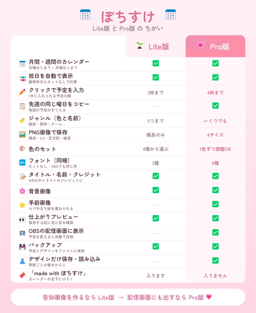 【VTuber向け】配信スケジュール表メーカー「ぽちすけ」Pro📅 週間・月間/祝日自動/OBS表示【告知画像】