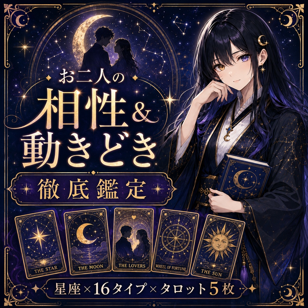 お二人の相性＆動きどき 徹底鑑定｜星座×16タイプ×タロット5枚（PDF鑑定書）
