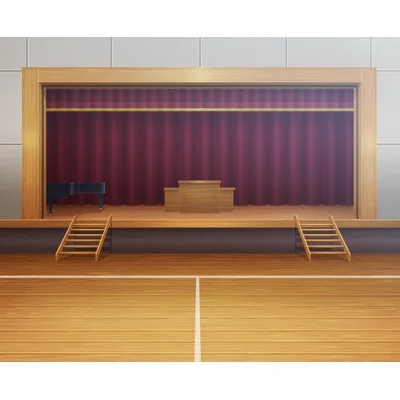 配信画面・背景イラスト素材 -体育館の舞台-